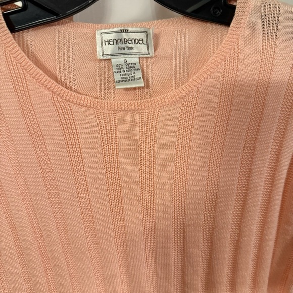 Henri Bendel Women’s Short Sleeve Cotton Ribbed Sweater Light Peach Sz S - Picture 2 of 9